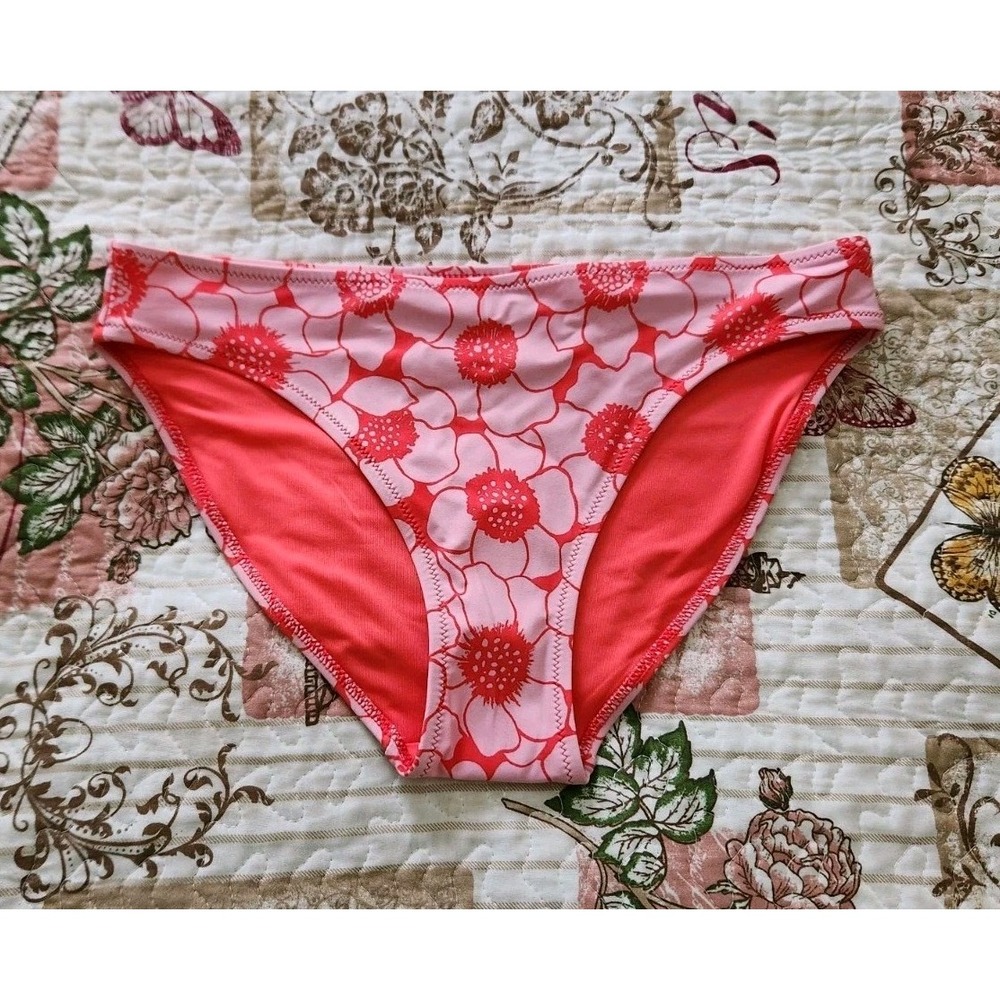 American Eagle Aerie Floral‎ Pink Cheeky Bikini Swim Suit Bottoms Women's Size S